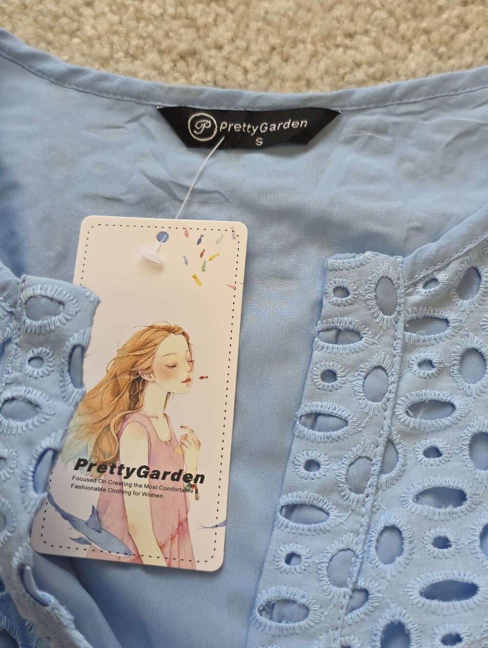 PrettyGarden Cotton Mini Light Blue Eyelet Dress Size S - Picture 10 of 10
